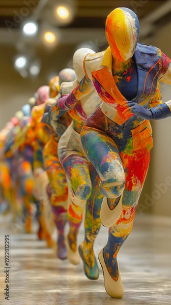 Obraz カラフルなペイントを施したマネキンの躍動のイメージ