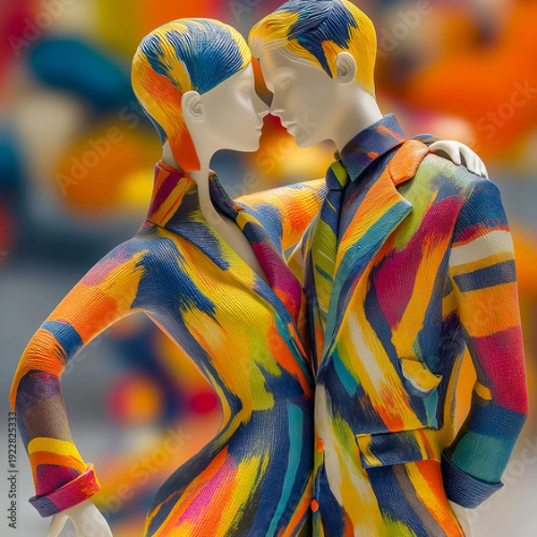 Obraz カラフルなペイントを施したマネキンの躍動のイメージ