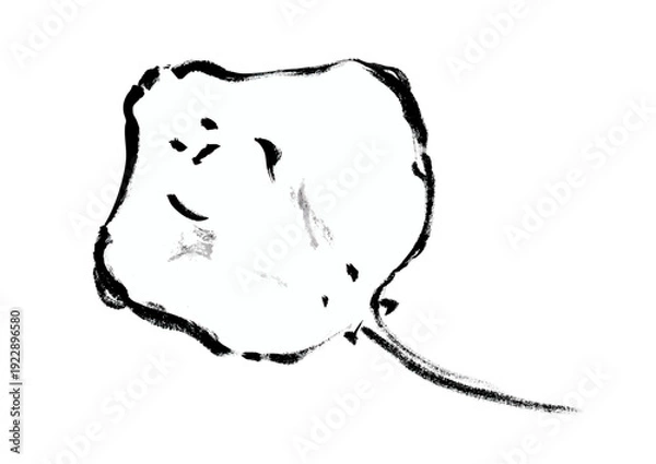 Obraz エイの和風筆書きイラスト