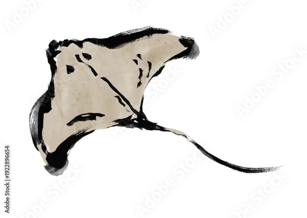 Obraz エイの和風筆書きイラスト