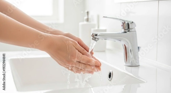 Obraz Cleaning Hands at a White Sink