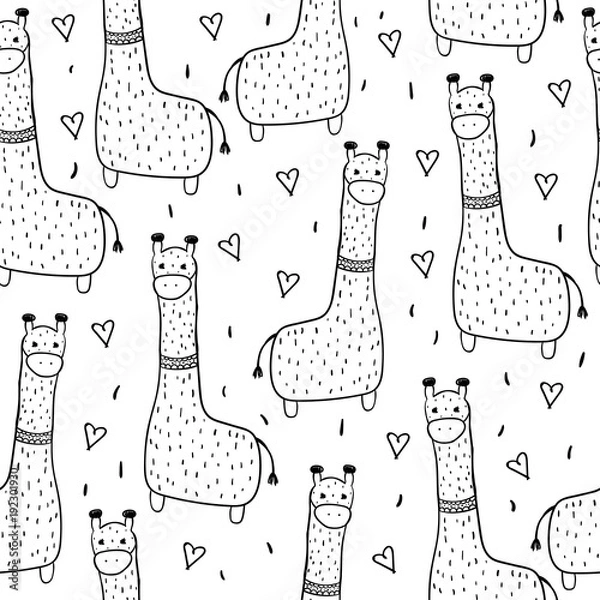 Fototapeta Seamless pattern. cute. Giraffe. A cartoon. Scandinavian style. Children's. print. For a boy and a girl. For otkrvtki, clothes. For your design.
