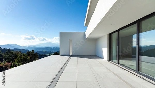 Obraz Modern architecture with a view from a spacious terrace.