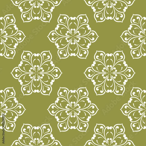 Obraz White flower on olive green background. Seamless pattern