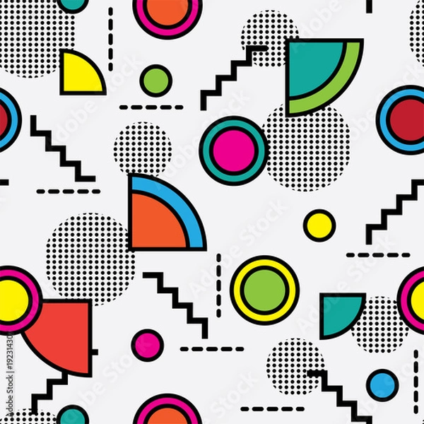 Fototapeta Seamless memphis style pattern with colorful geometrical shapes
