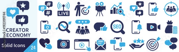 Obraz ベクターのクリエイターエコノミーに関するシルエットアイコンセット
