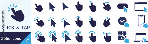 Obraz ベクターのクリックとタップに関するシルエットアイコンセット
