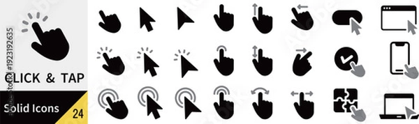 Obraz ベクターのクリックとタップに関するシルエットアイコンセット
