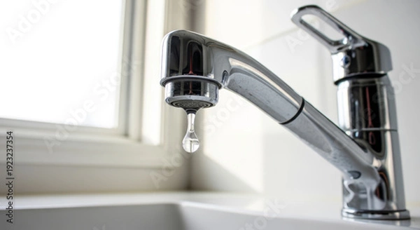 Obraz 蛇口から滴る水滴：水道の故障やパッキンの劣化による水漏れのトラブル
