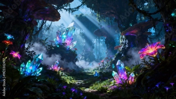 Obraz 発光する魔法植物に満ちた水晶の森王国