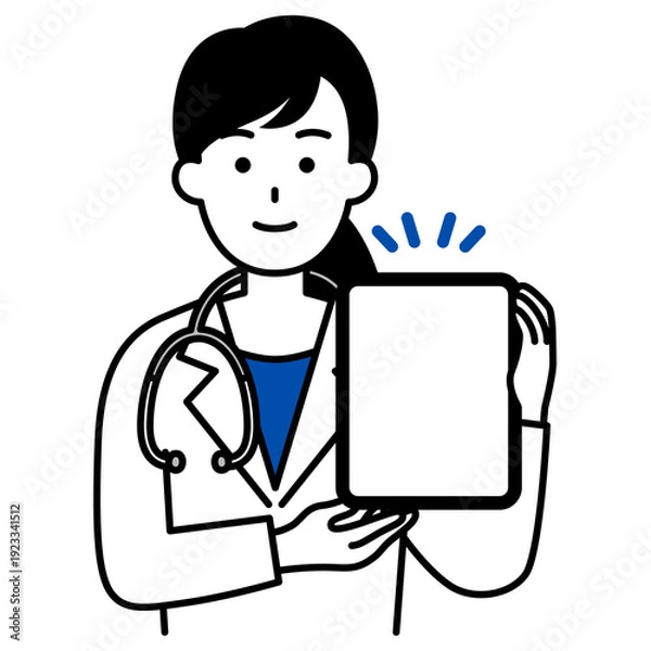 Obraz タブレットの画面を見せる医師の女性