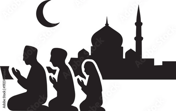 Obraz Eid Jamaat Prayer Silhouette Scene vector art illustrator