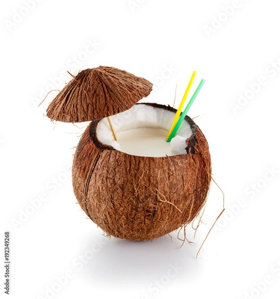 Obraz Coconut cocktail isolated on white background.