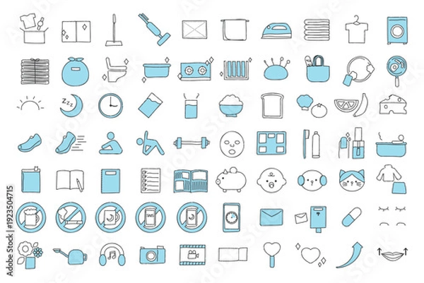 Obraz 手書き風習慣トラッカーアイコンセット｜生活関連のToDoと禁止事項