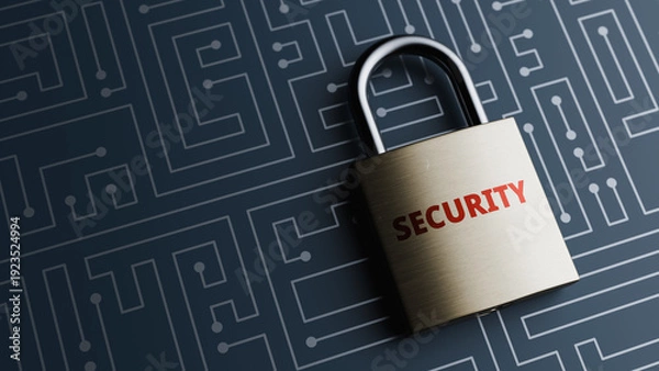 Obraz Cyber security padlock circuit board concept Copy space. 3d rendering