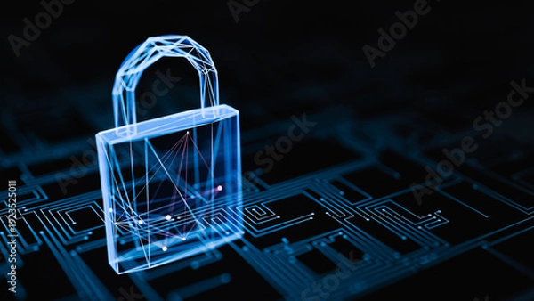 Obraz Digital glowing padlock circuit cyber security Copy space. 3d rendering