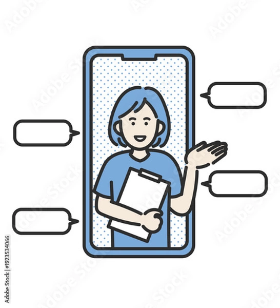 Obraz オンライン診療をする女性医師のイラスト