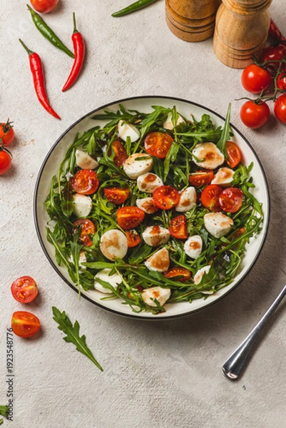 Obraz Salad with arugula, cherry tomatoes and mozzarella