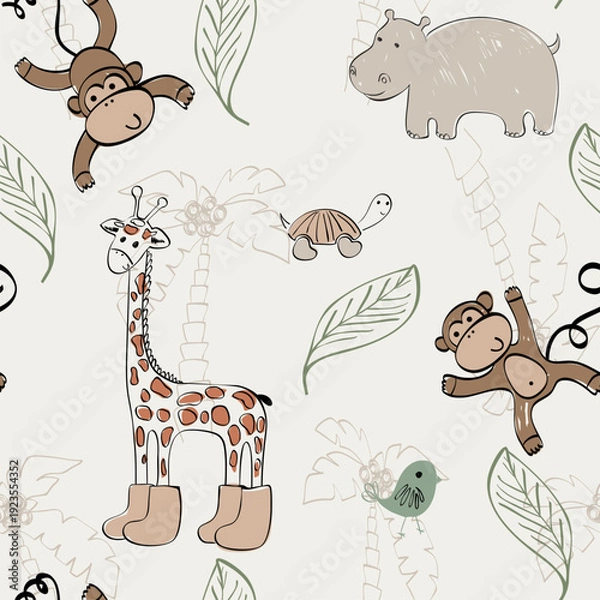 Obraz Vector seamless pattern with safari animals. Kids nursery background.