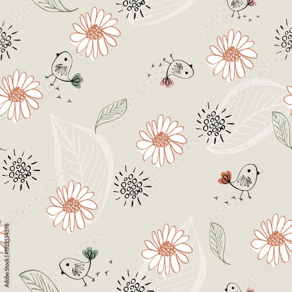 Obraz Vector seamless pattern with birds. Kids nursery background.