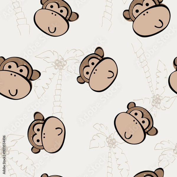 Obraz Vector seamless pattern with monkey. Kids background.