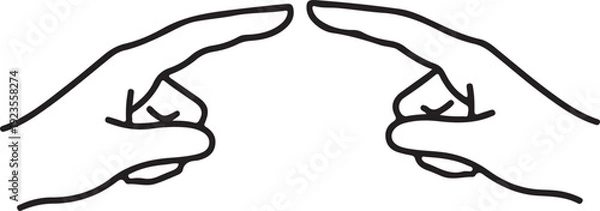 Obraz Two fingertips approaching, simple thin line vector.