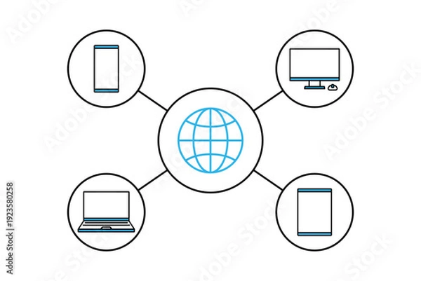 Fototapeta スマホやパソコンなどの様々な情報端末の通信インフラをイメージしたイラスト