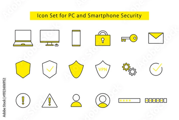 Fototapeta パソコンやスマホのセキュリティーに関するアイコンセット