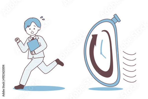 Obraz 時間に追われるビジネスパーソン｜締切やタイムリミットのイメージイラスト