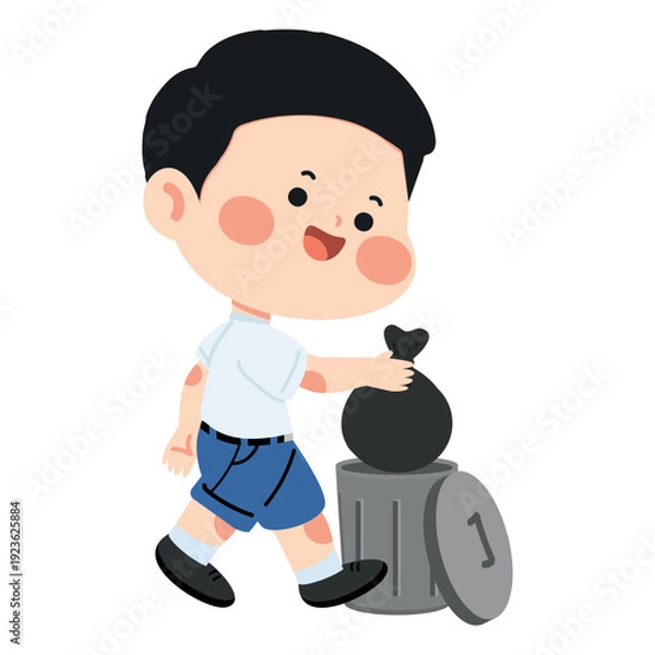 Obraz Boy Throwing Trash In Bin.eps