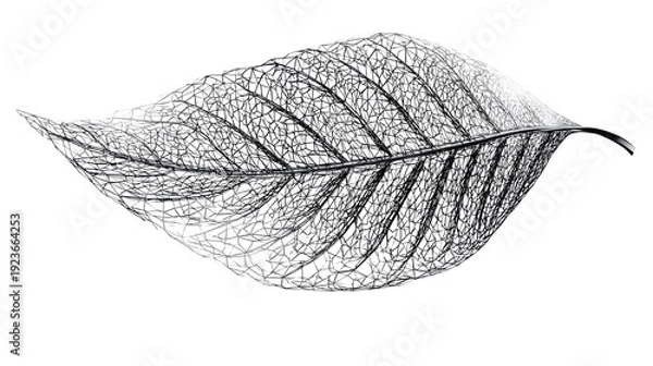 Obraz Abstract black wireframe leaf isolated on transparent background digital mesh structure technology nature design element concept