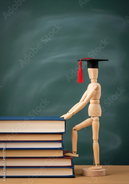 Obraz 木の人形 が 本 の 階段 を 上る 教育 の 光景