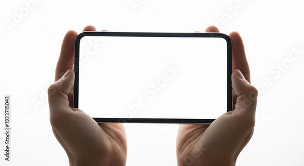 Obraz 手のひらの上の輝く画面、ミニマリストの明るいイメージ