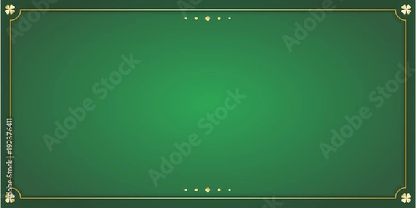 Fototapeta Green rectangular greeting card. Green background with copy space and gold decoration to the edges. Vector illustration.