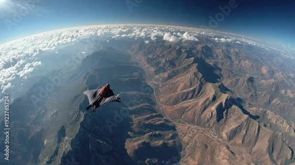Obraz Wingsuit Flying over rock mountain