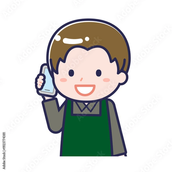 Obraz スマートフォンを使う「飲食店の店員」の男性