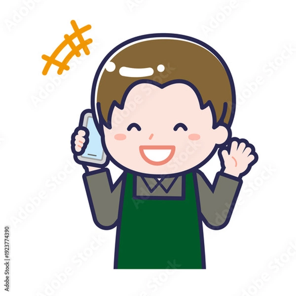 Obraz スマートフォンを使う「飲食店の店員」の男性