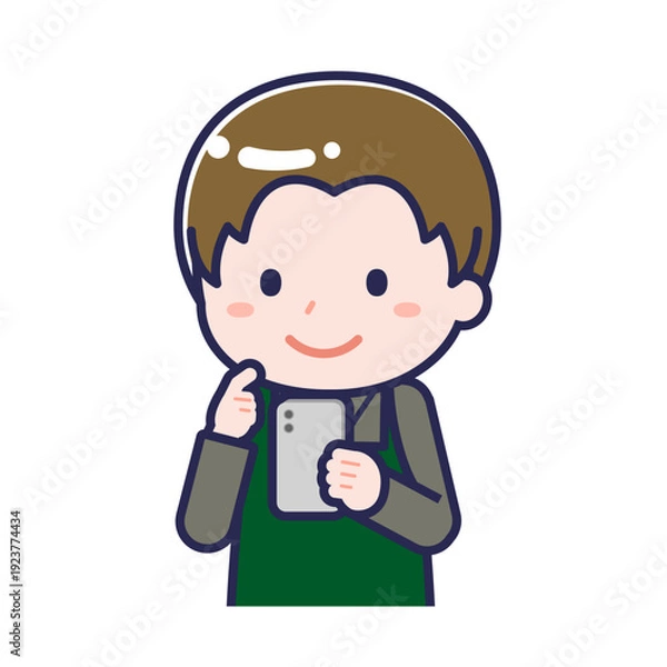 Obraz スマートフォンを使う「飲食店の店員」の男性