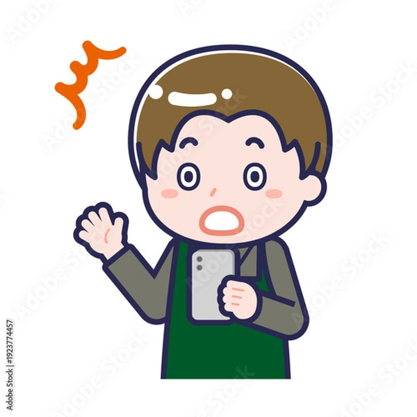 Obraz スマートフォンを使う「飲食店の店員」の男性