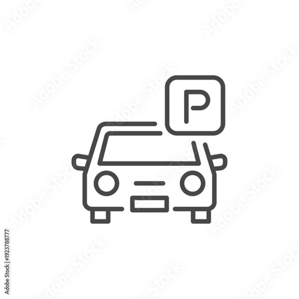 Fototapeta 駐車場（Pマーク）と車のベクターアイコン（線画・モノクロ）Editable stroke