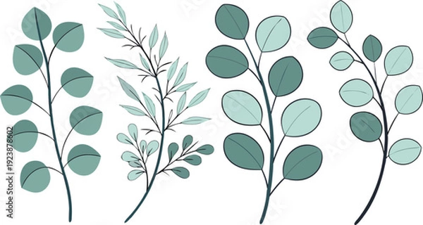 Obraz PrintStylized Botanical Leaf Branch Set – 4 Designs