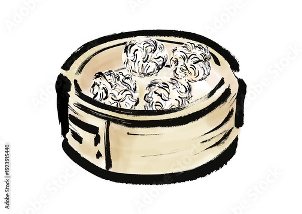 Obraz 蒸篭に入っている焼売の和風筆イラスト素材