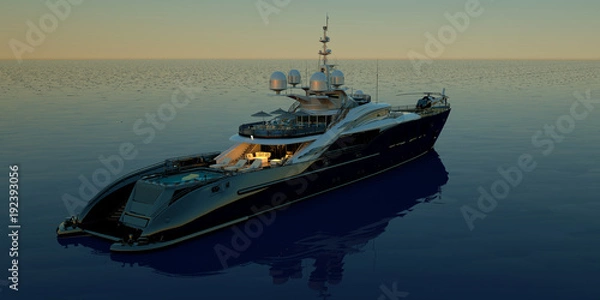 Fototapeta Extremely detailed and realistic high resolution 3D illustration of a luxury super yacht with a helicopter, a swimming pool and a jacuzzi