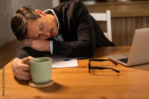 Obraz Man Is Sleeping While Work At Home