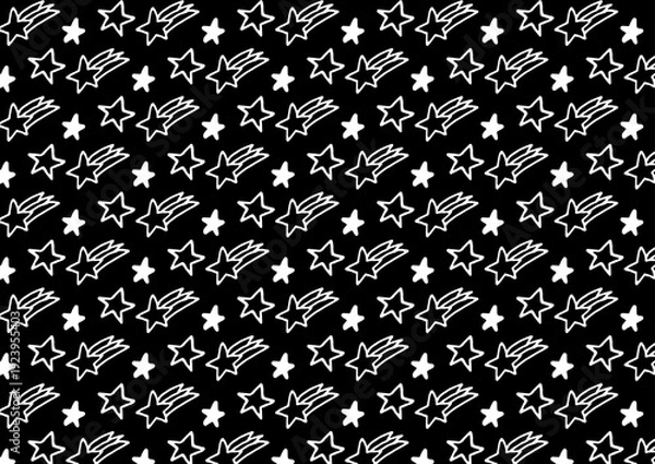 Obraz 白黒で手描きの流れ星イラストパターン背景素材	