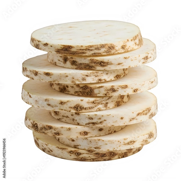 Obraz Stack of sliced celeriac root vegetable isolated on white background