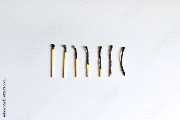 Fototapeta Burnt matches over white background