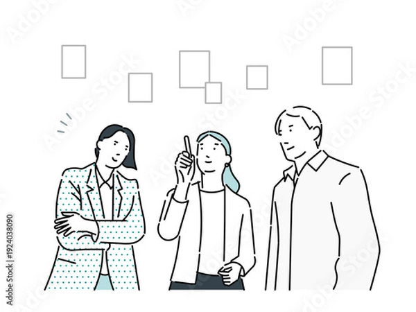 Obraz ミーティングするビジネスパーソンー担当採用ーメモを確認ービジネスチームのスタートアップイラスト素材