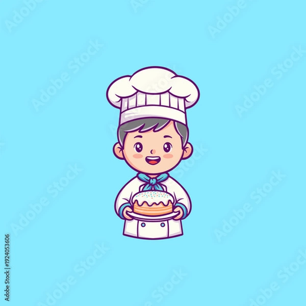 Obraz Cartoon Chef Holding a Decorated Cake