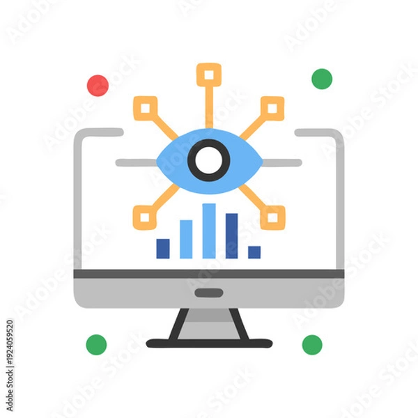 Obraz Computer screen with eye and data analysis on transparent background